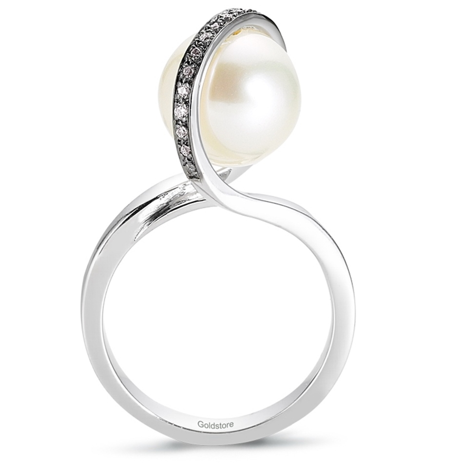 Solid Gold 0.05 ct. Diamond Pearl Ring