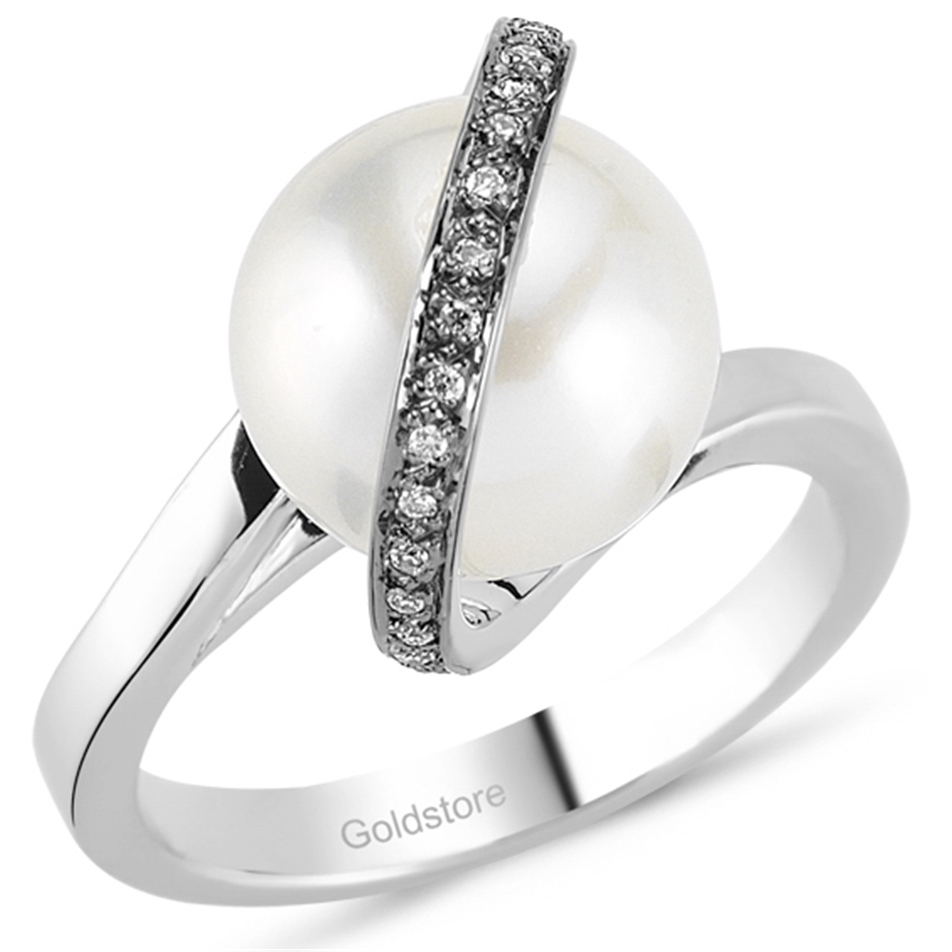 Solid Gold 0.05 ct. Diamond Pearl Ring