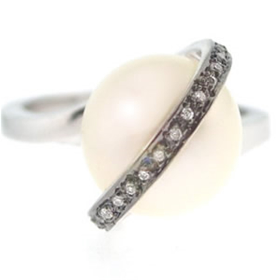 Solid Gold 0.05 ct. Diamond Pearl Ring