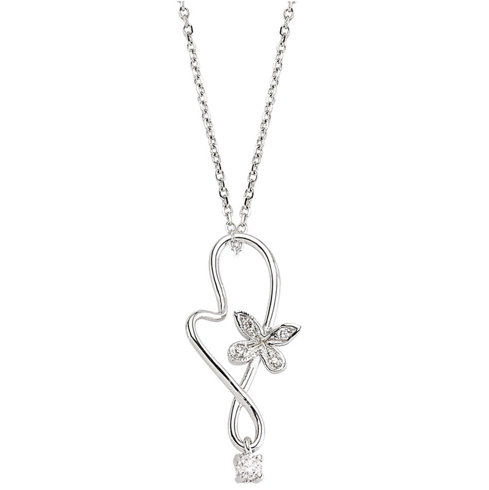 Solid Gold 0.08 ct. Diamond Butterfly Necklace