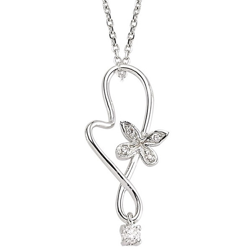 Solid Gold 0.08 ct. Diamond Butterfly Necklace