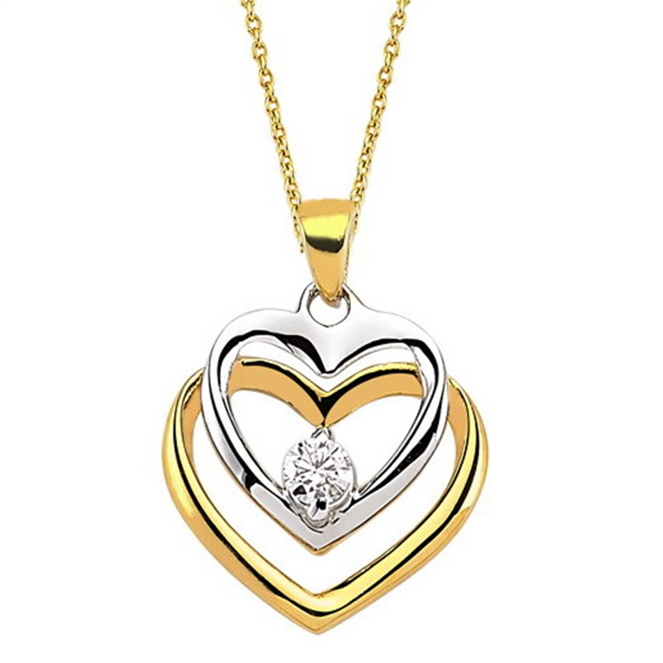 Solid Gold 0.09 ct. Diamond Heart Necklace