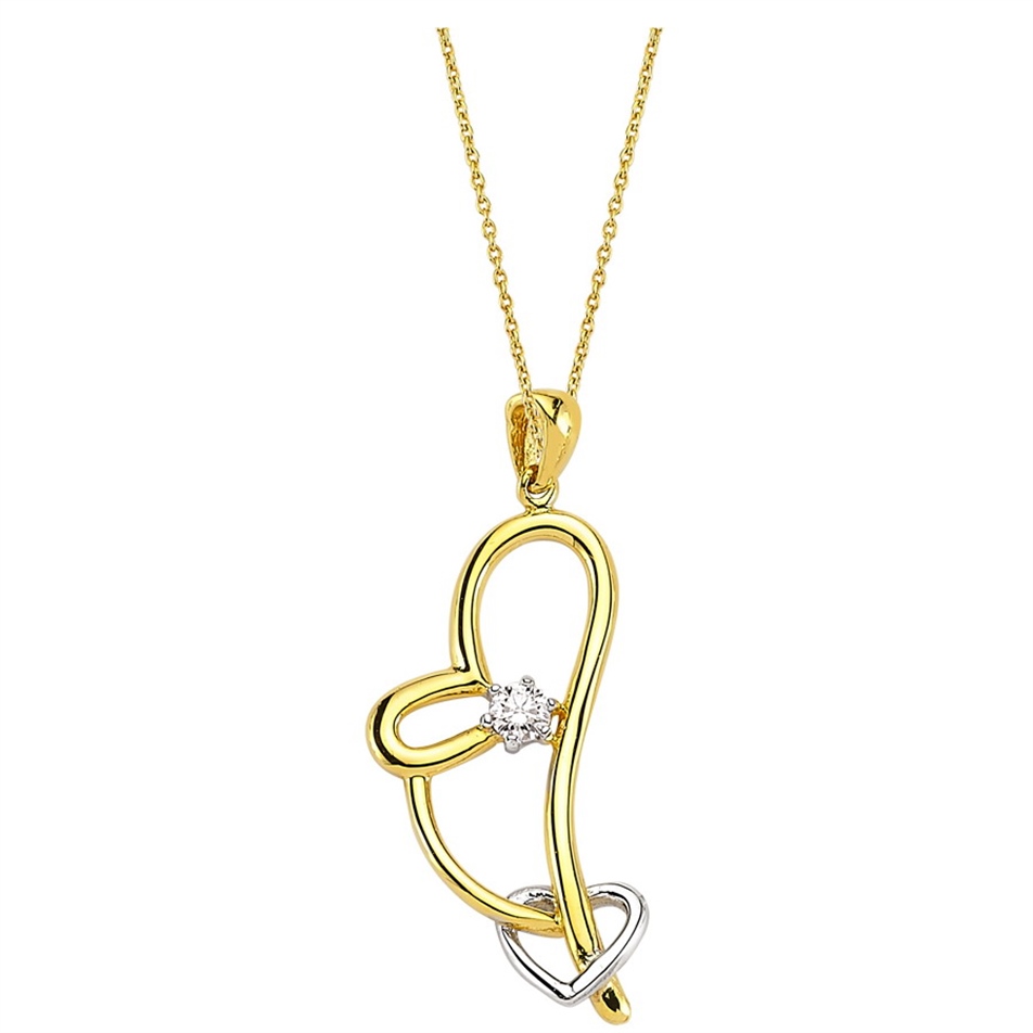 Solid Gold 0.09 ct. Diamond Heart Necklace