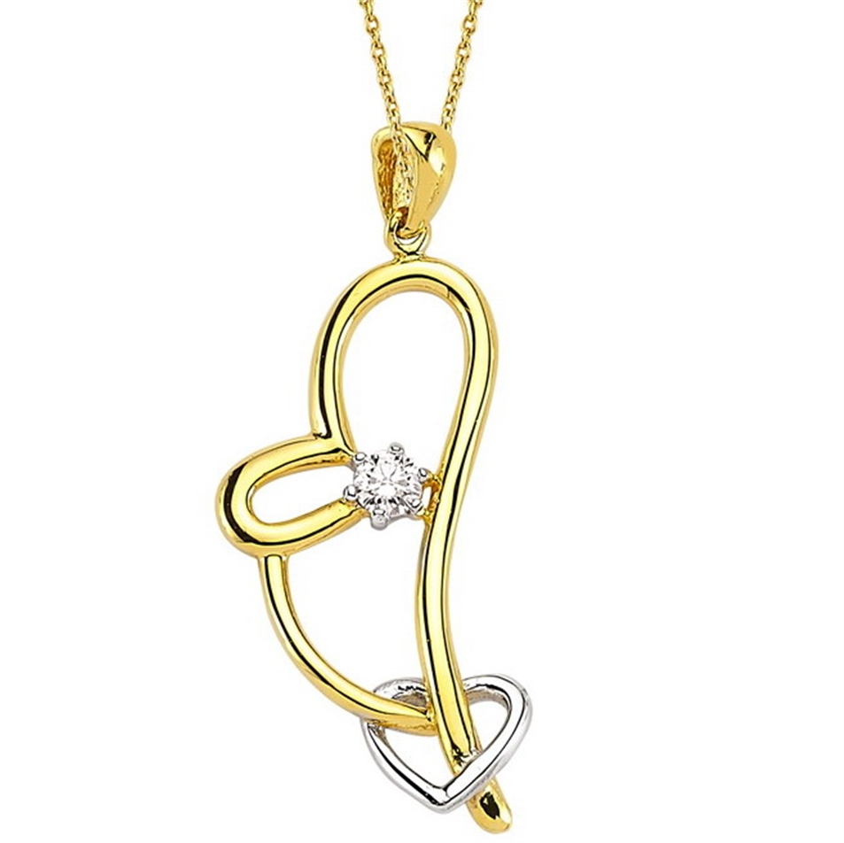 Solid Gold 0.09 ct. Diamond Heart Necklace