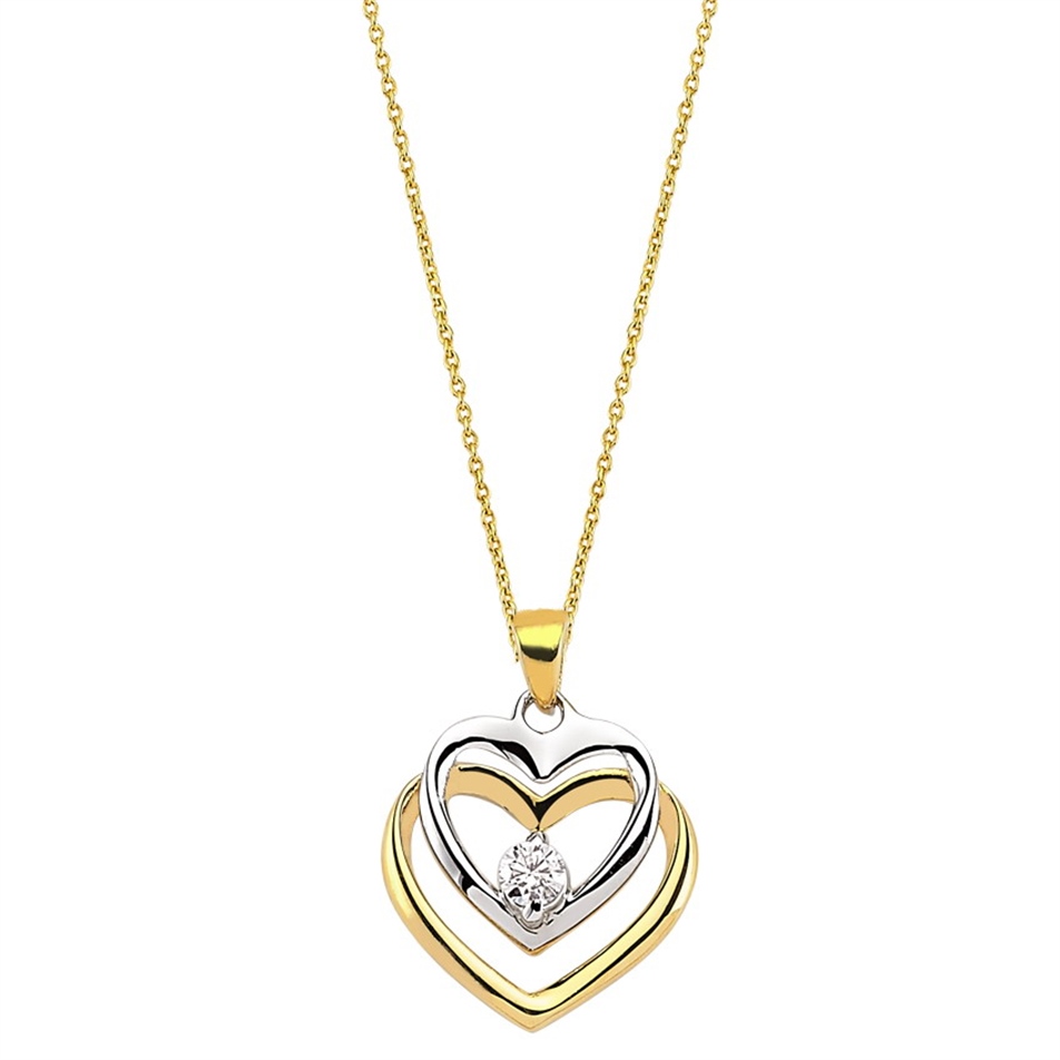 Solid Gold 0.09 ct. Diamond Heart Necklace