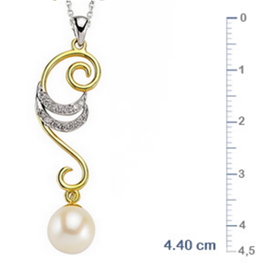 Solid Gold 0.09 ct. Diamond Pearl Necklace