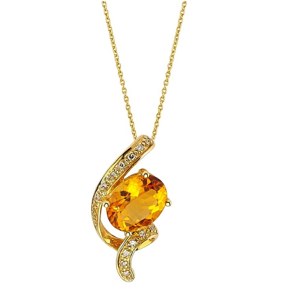 Solid Gold 0.1 ct. Diamond Citrine Necklace