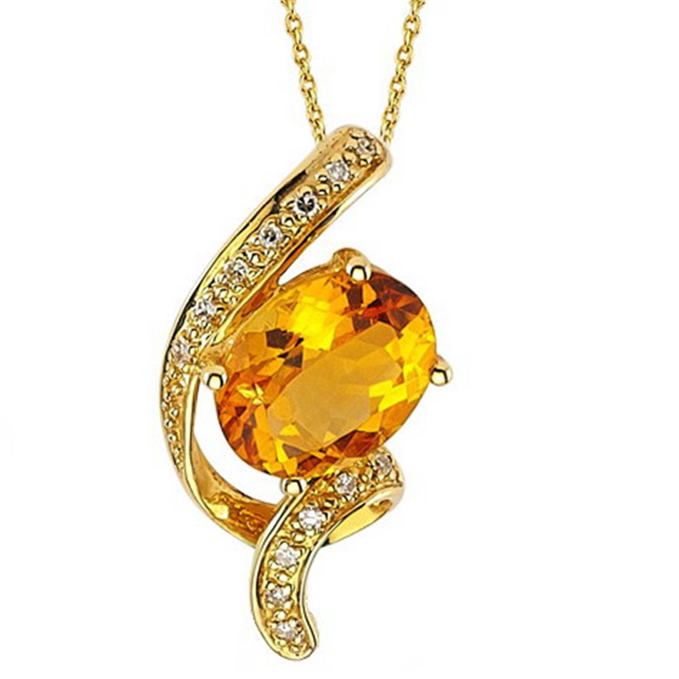 Solid Gold 0.1 ct. Diamond Citrine Necklace