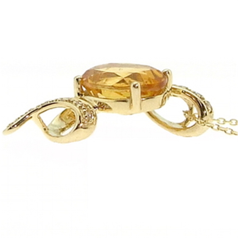 Solid Gold 0.1 ct. Diamond Citrine Necklace