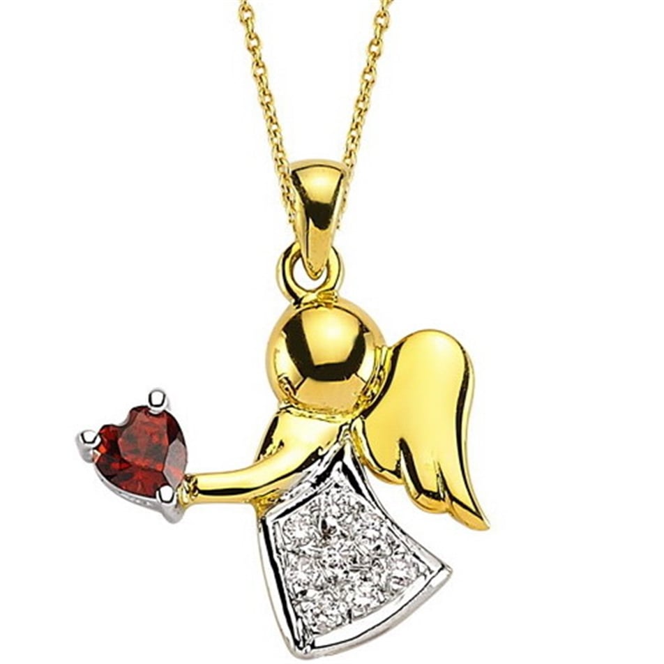 Solid Gold 0.1 ct. Diamond Angel Necklace