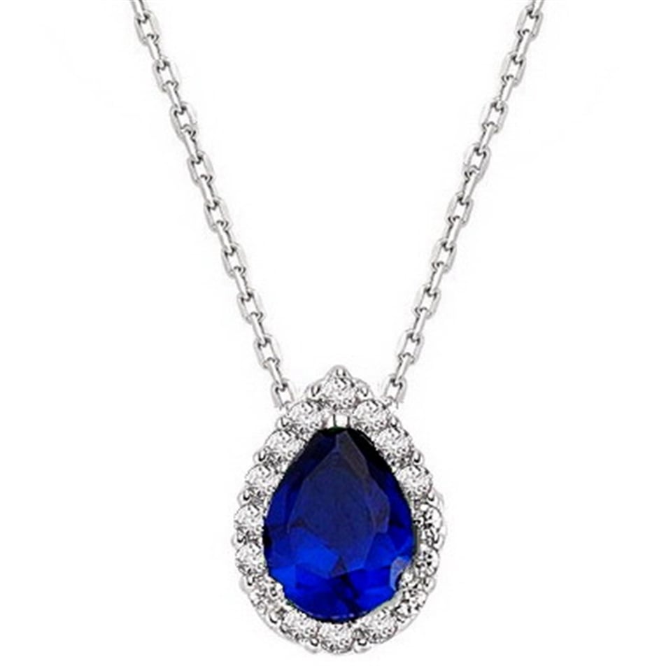 Solid Gold 0.11 ct. Diamond Sapphire Cluster Necklace