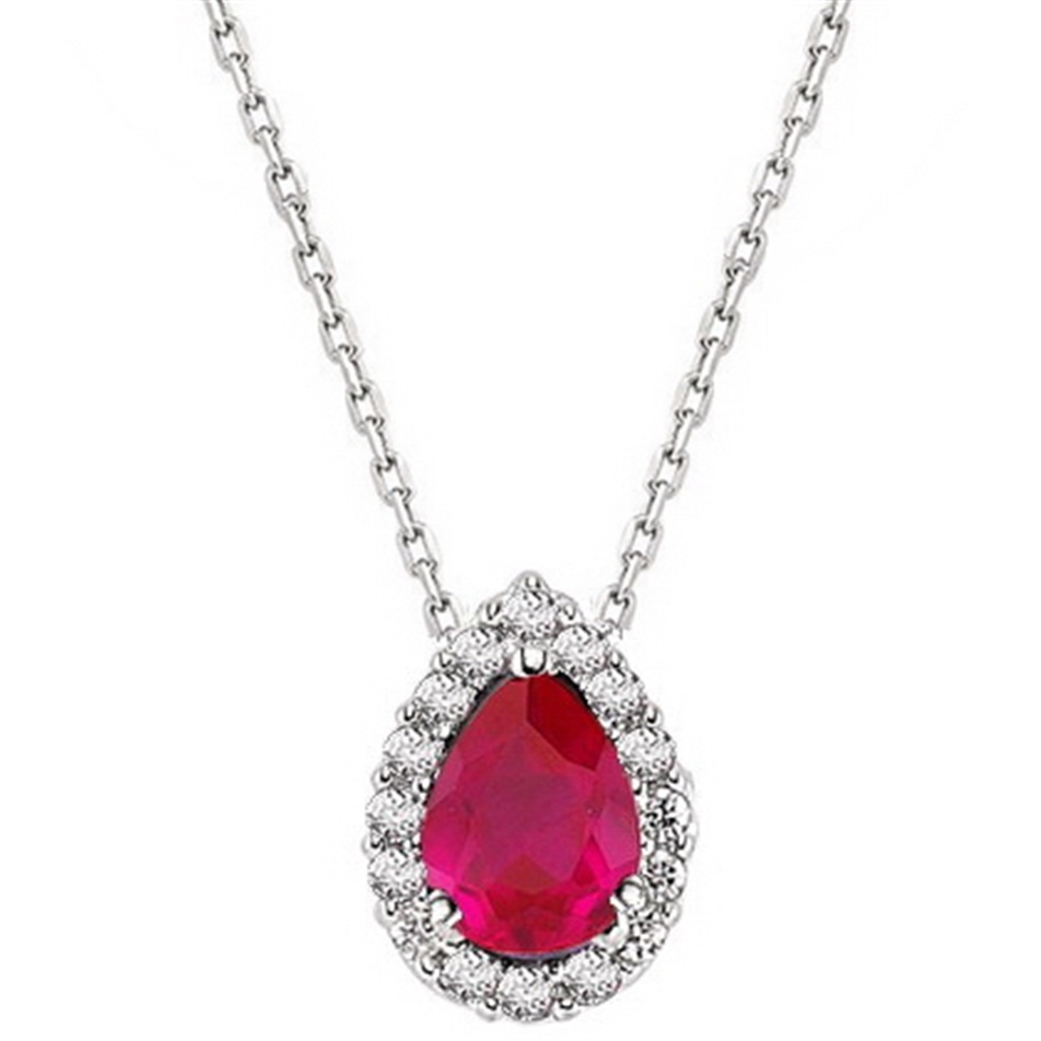 Solid Gold 0.11 ct. Diamond Ruby Cluster Necklace
