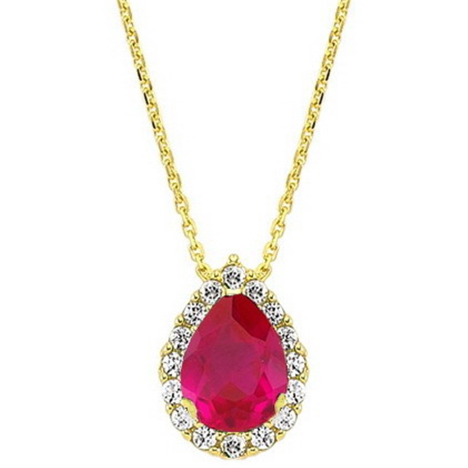 Solid Gold 0.11 ct. Diamond Ruby Cluster Necklace