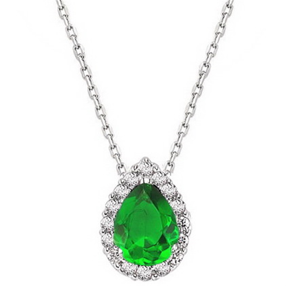 Solid Gold 0.11 ct. Diamond Emerald Cluster Necklace
