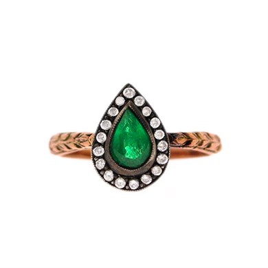Solid Gold 0.11 ct Diamond Emerald Ring