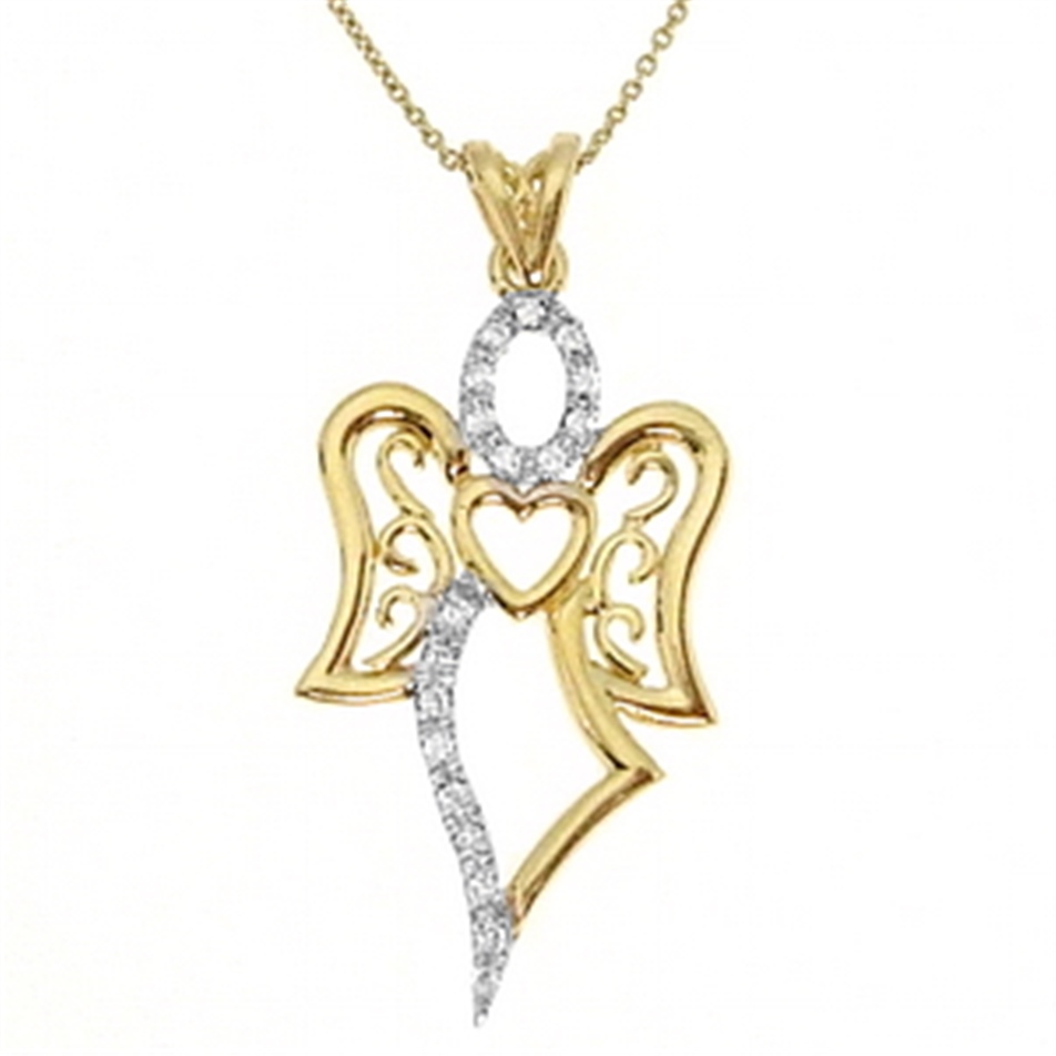 Solid Gold 0.12 ct. Diamond Angel Necklace