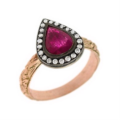 Solid Gold 0.12 ct Diamond Ruby Cluster Ring