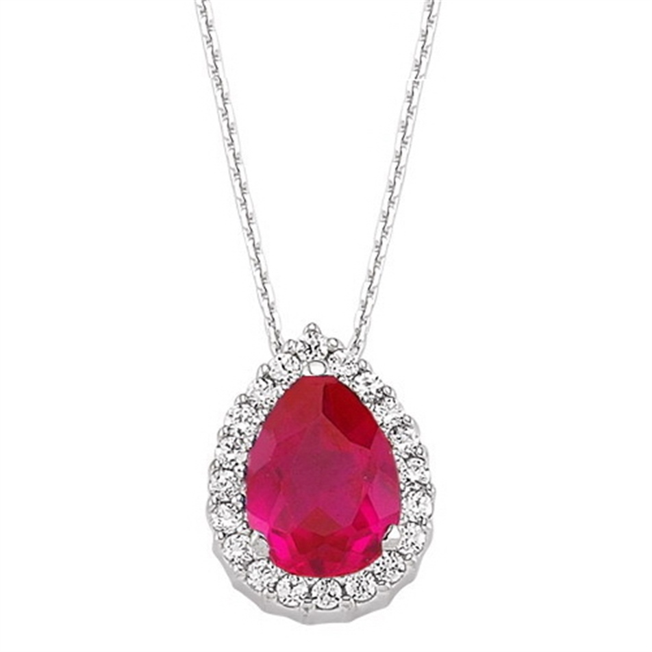 Solid Gold 0.14 ct. Diamond Ruby Cluster Necklace