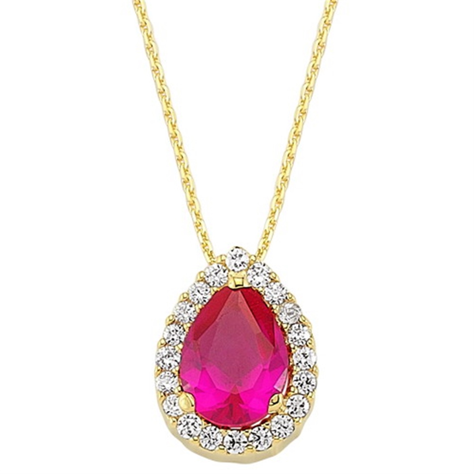Solid Gold 0.14 ct. Diamond Ruby Cluster Necklace