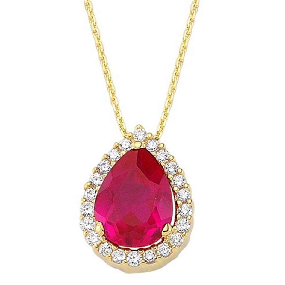 Solid Gold 0.16 ct. Diamond Ruby Cluster Necklace