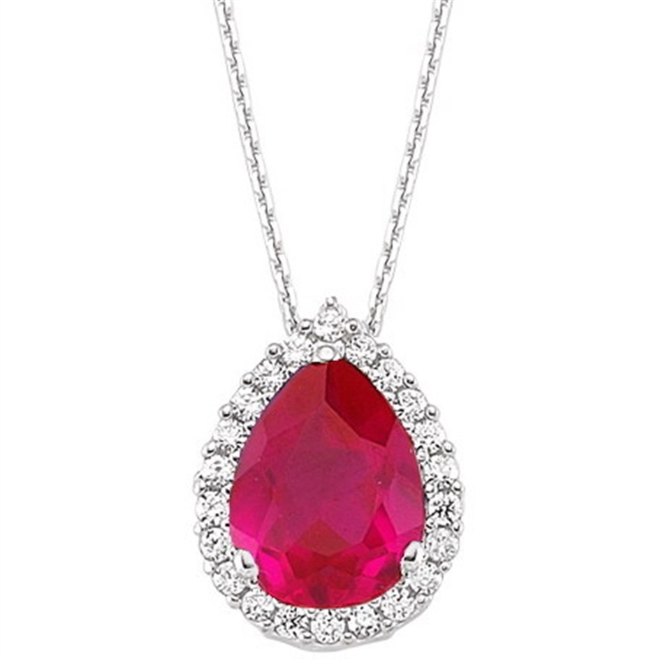 Solid Gold 0.16 ct. Diamond Ruby Cluster Necklace