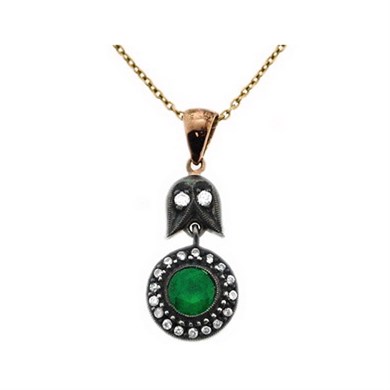 Solid Gold 0.16 ct. Diamond Emerald Necklace