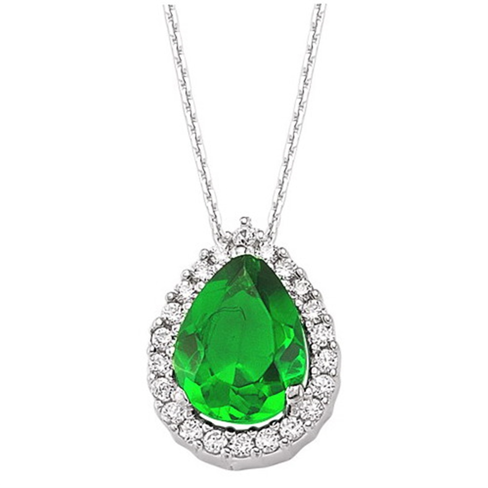 Solid Gold 0.16 ct. Diamond Emerald Cluster Necklace