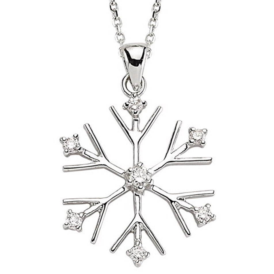 Solid Gold 0.17 ct. Diamond Snowflake Necklace