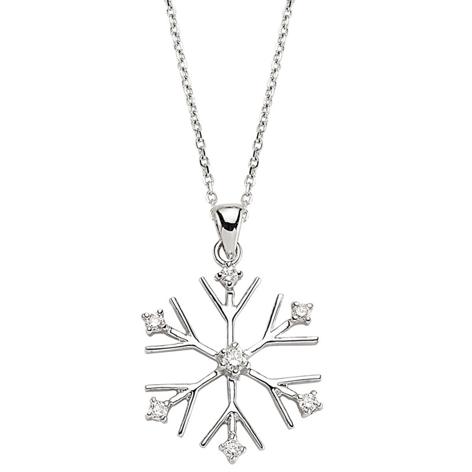 Solid Gold 0.17 ct. Diamond Snowflake Necklace
