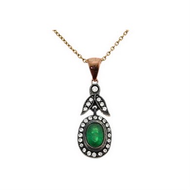Solid Gold 0.17 ct. Diamond Emerald Necklace