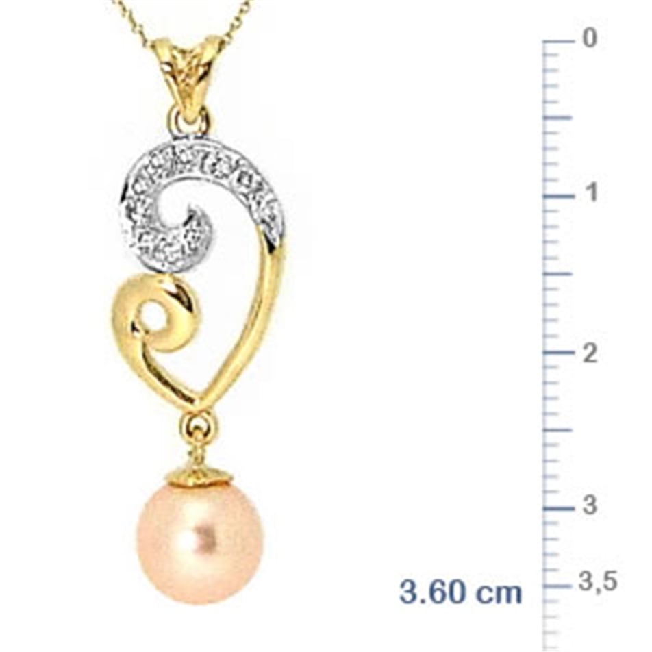 Solid Gold 0.18 ct. Diamond Pearl Necklace
