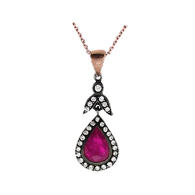 Solid Gold 0.18 ct. Rose Cut Diamond Ruby Necklace