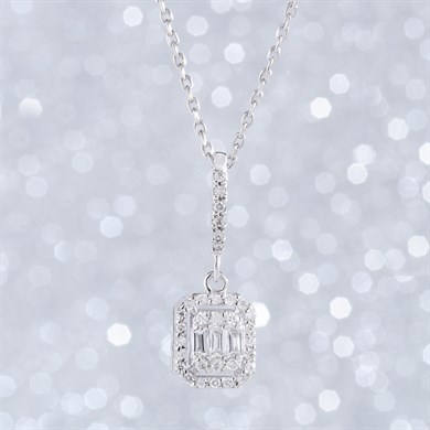 Solid Gold 0.25 ct. Diamond Baguette Necklace