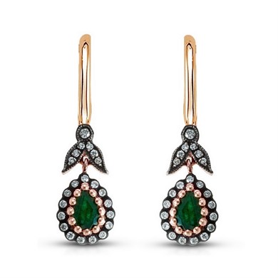 Goldstore-URL 0.27 ct. Pırlanta Zümrüt Fantezi Küpe