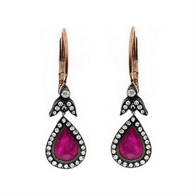 Solid Gold 0.36 ct Diamond Ruby Earring