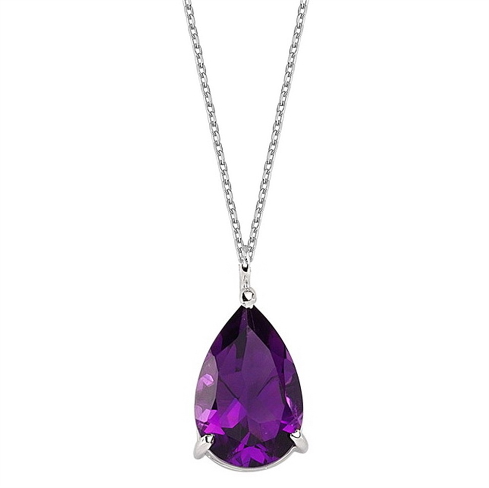 Solid Gold Drop Amethyst Necklace