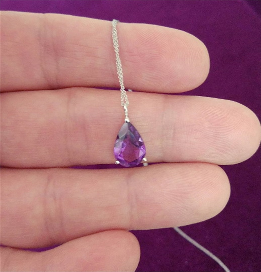 Solid Gold Drop Amethyst Necklace