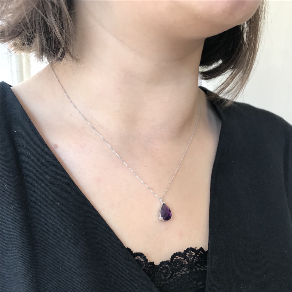 Solid Gold Drop Amethyst Necklace