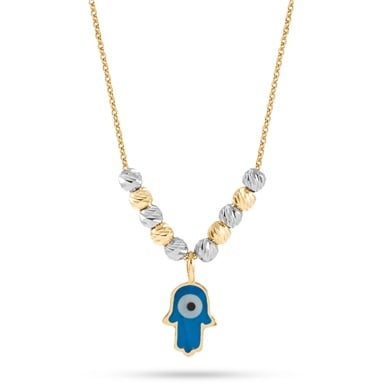 Solid Gold Enamel Hamsa Necklace