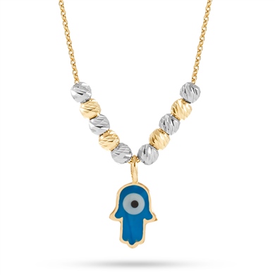 Solid Gold Enamel Hamsa Necklace