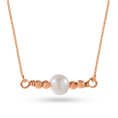 Solid Gold Ball Beaded Pearl Necklace