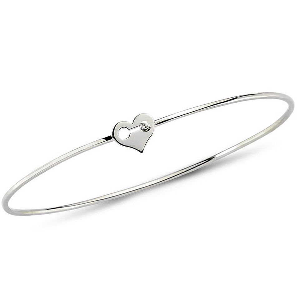 Solid Gold Heart Bangle Bracelet