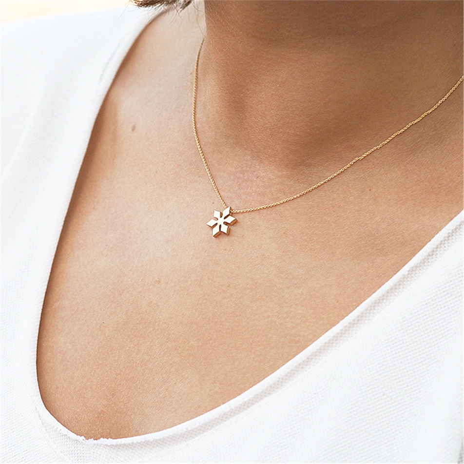 Solid Gold Snowflake Necklace