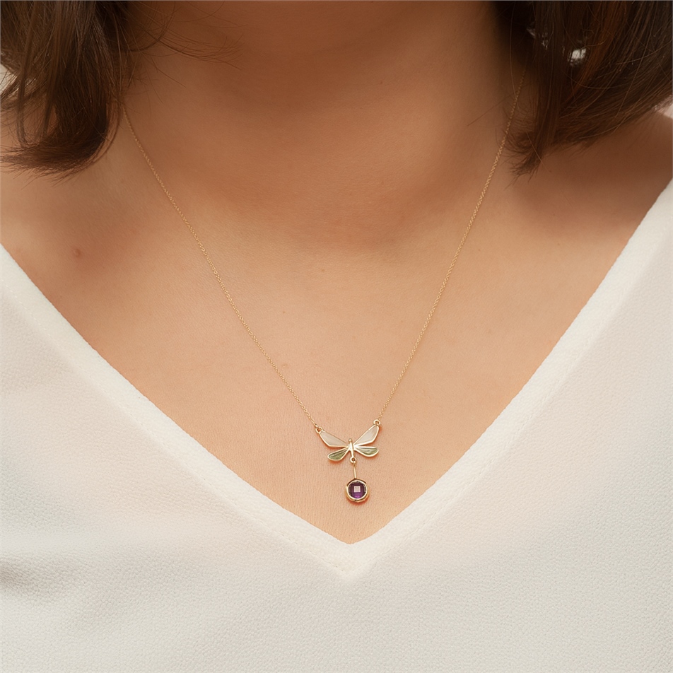 Solid Gold Enamel Butterfly Necklace