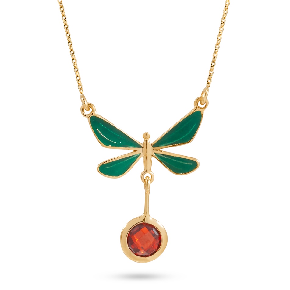 Solid Gold Enamel Butterfly Necklace