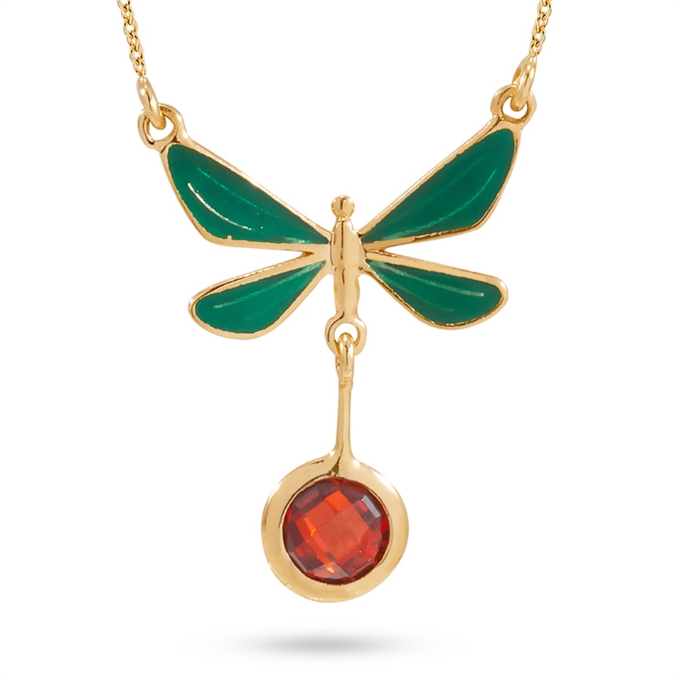 Solid Gold Enamel Butterfly Necklace