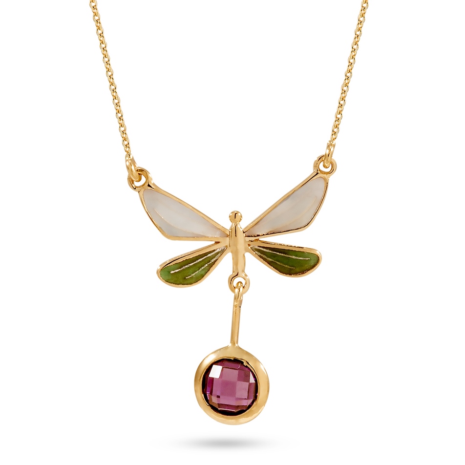 Solid Gold Enamel Butterfly Necklace