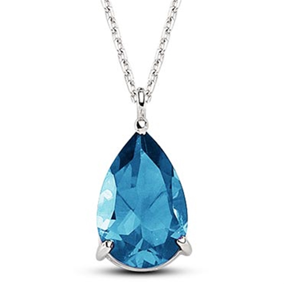 Solid Gold Drop Blue Topaz Necklace