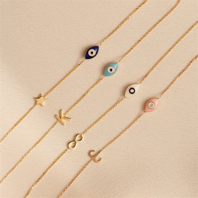 Solid Gold Letter Evil Eye Necklace