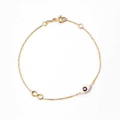 Solid Gold Enamel Evil Eye, Infinity Bracelet